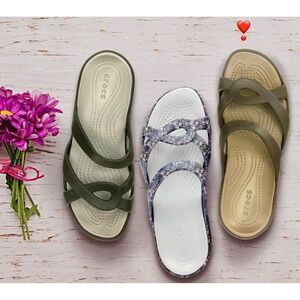 Crocs Meleen Twist Women 10 Sandals Brown Tan Slip On Crossband Shoes Minimalist